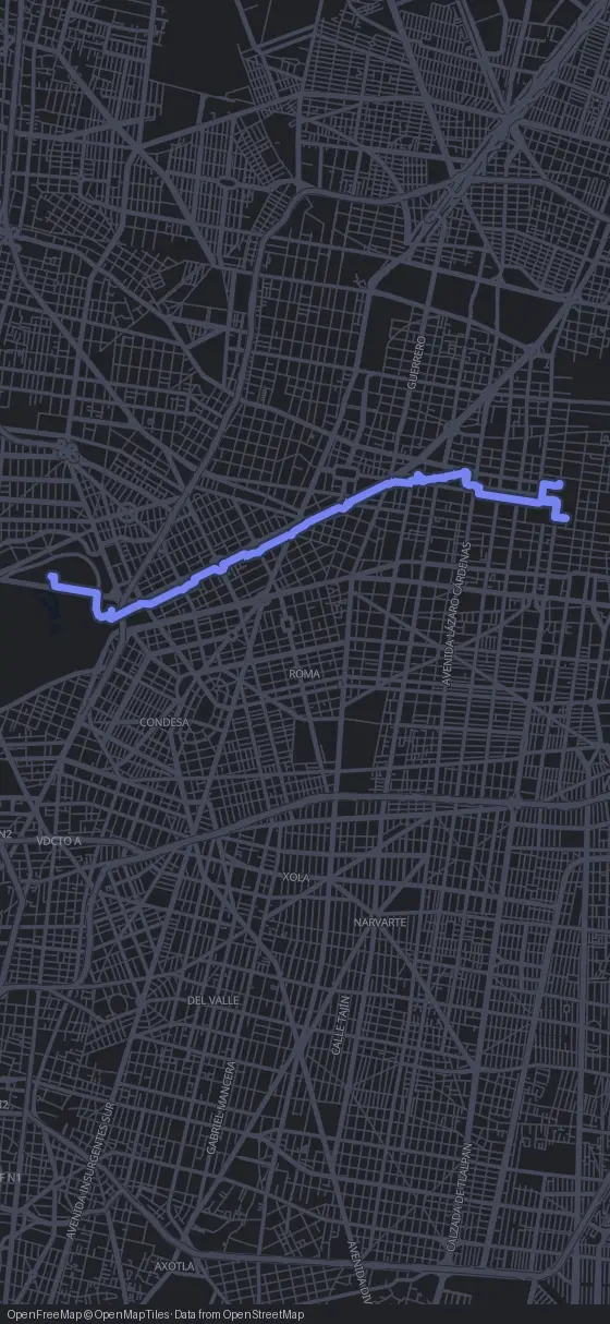Route map for the Mexico City walking tour