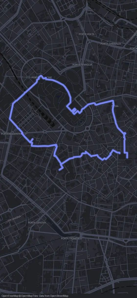Route map for the Milan walking tour