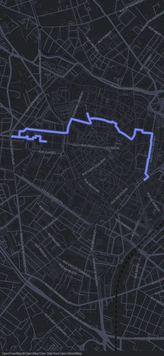 Route map for the Montpellier walking tour