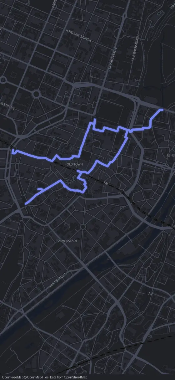 Route map for the Munich walking tour