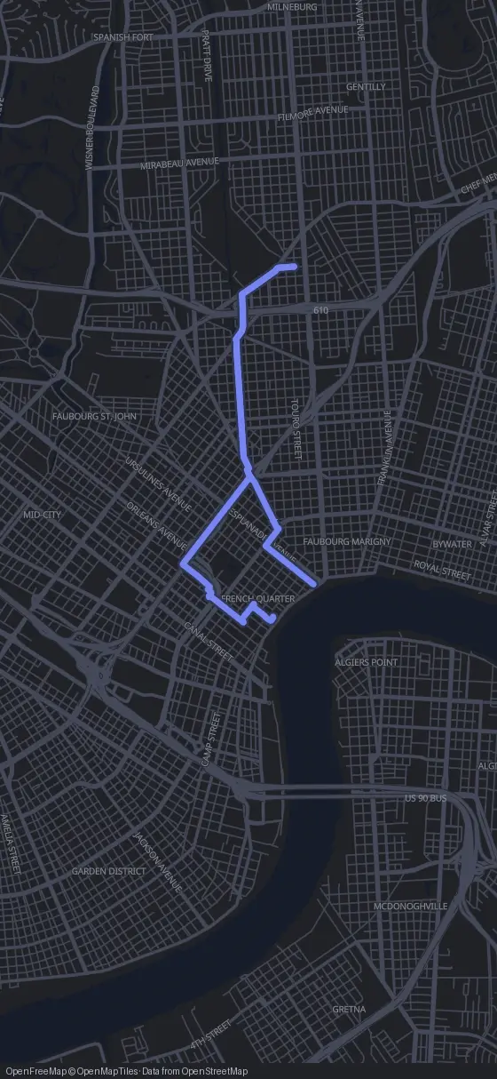 Route map for the New Orleans walking tour