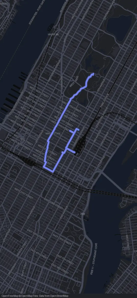 Route map for the New York walking tour