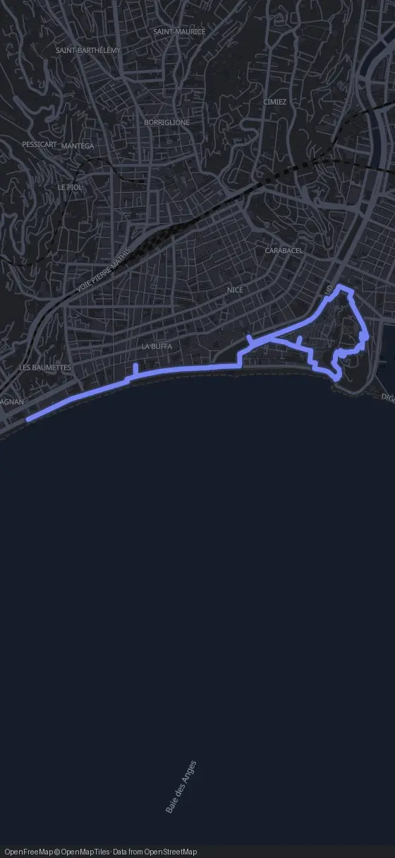Route map for the Nice walking tour