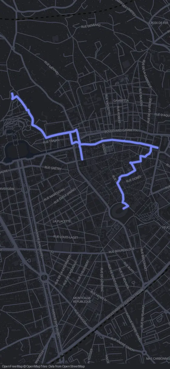 Route map for the Nîmes walking tour