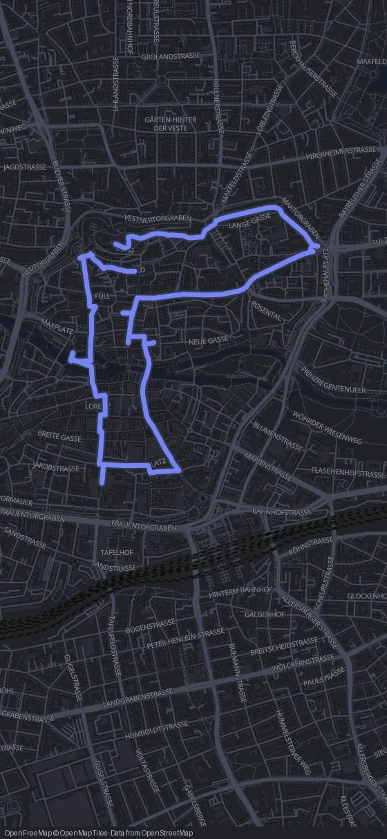 Route map for the Nuremberg walking tour