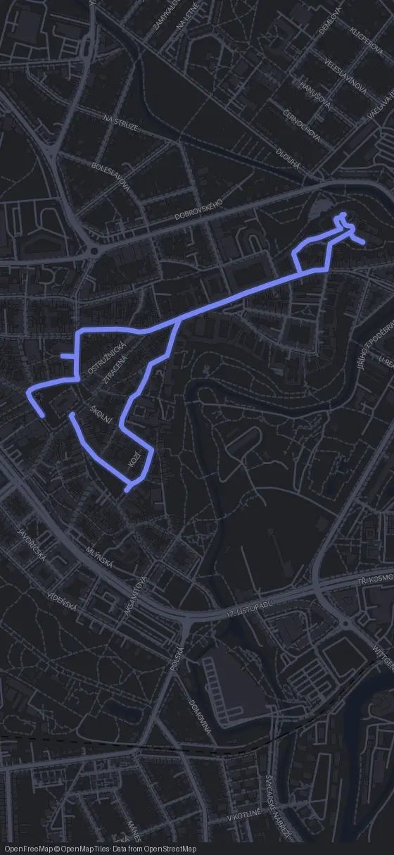 Route map for the Olomouc walking tour