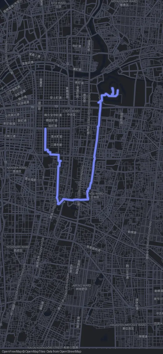 Route der Tour durch Osaka