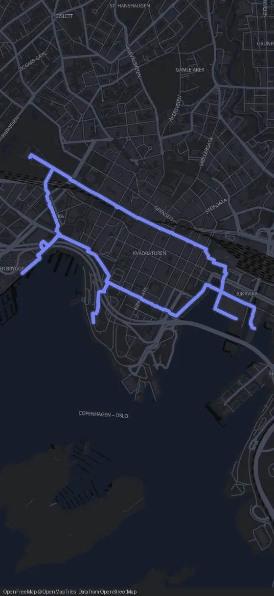 Route map for the Oslo walking tour