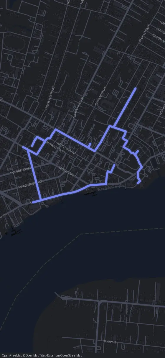 Route map for the Paramaribo walking tour