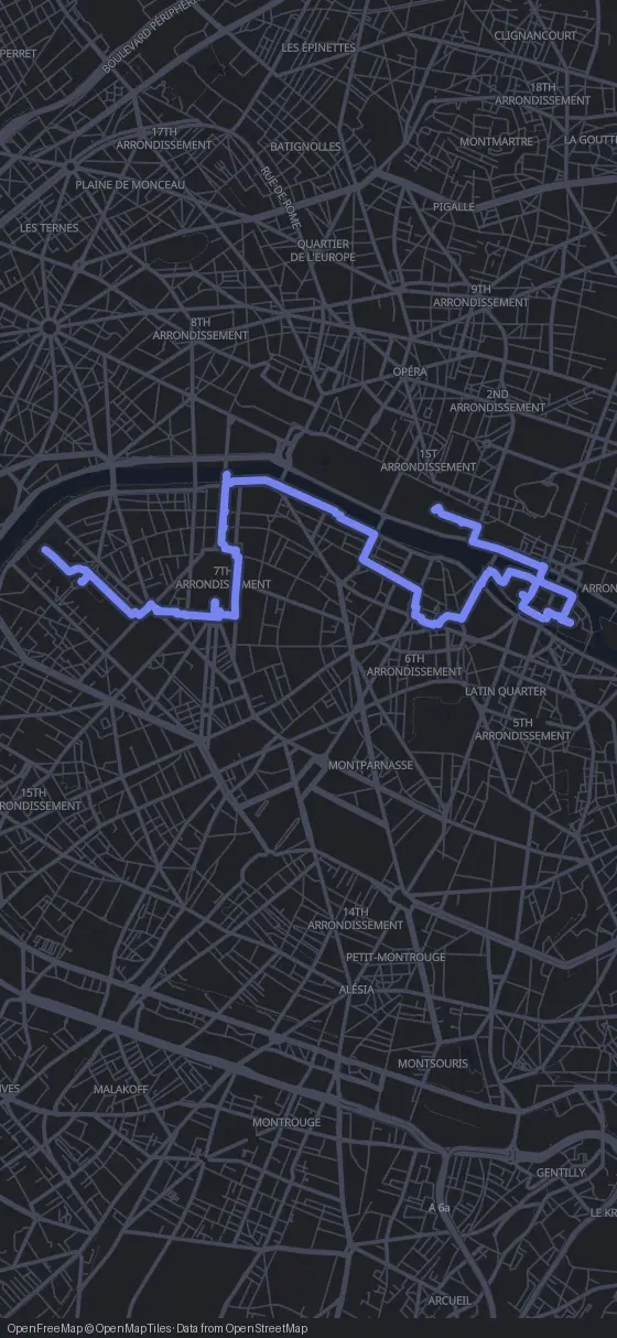 Route der Tour durch Paris