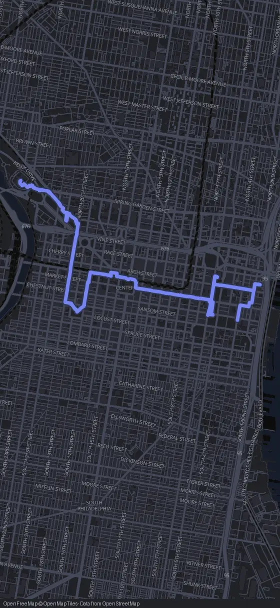 Route map for the Philadelphia walking tour