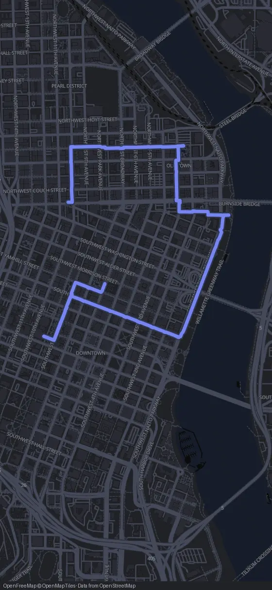 Route map for the Portland walking tour