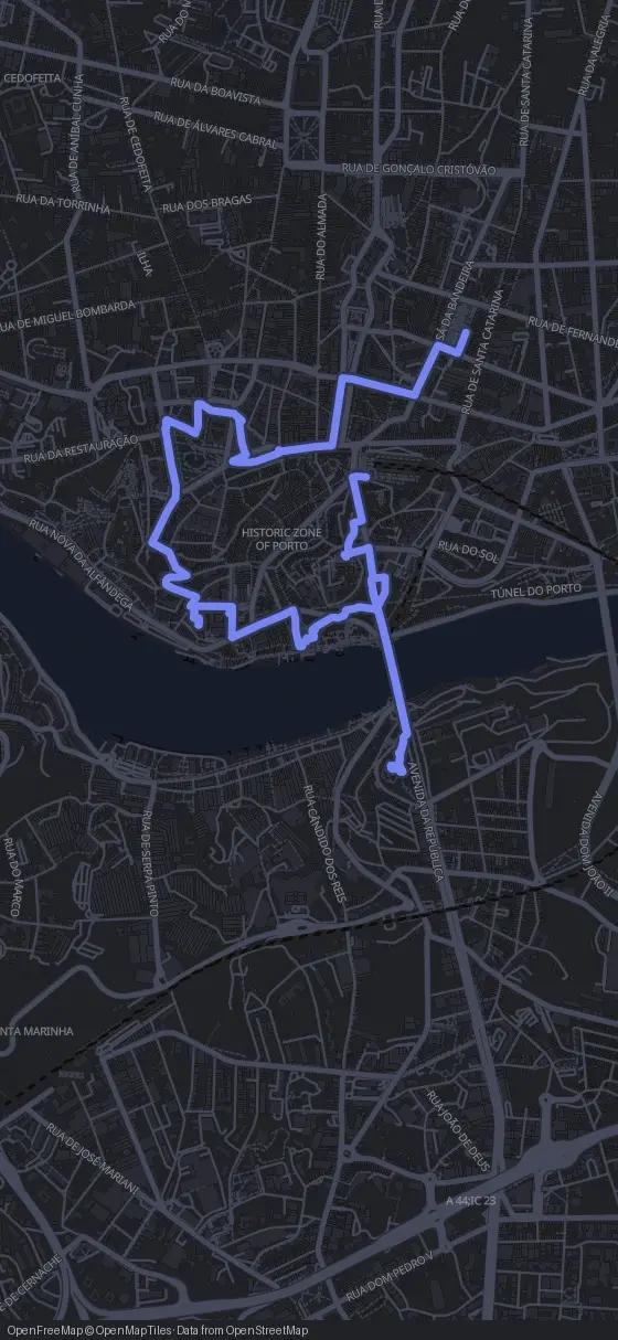 Route der Tour durch Porto