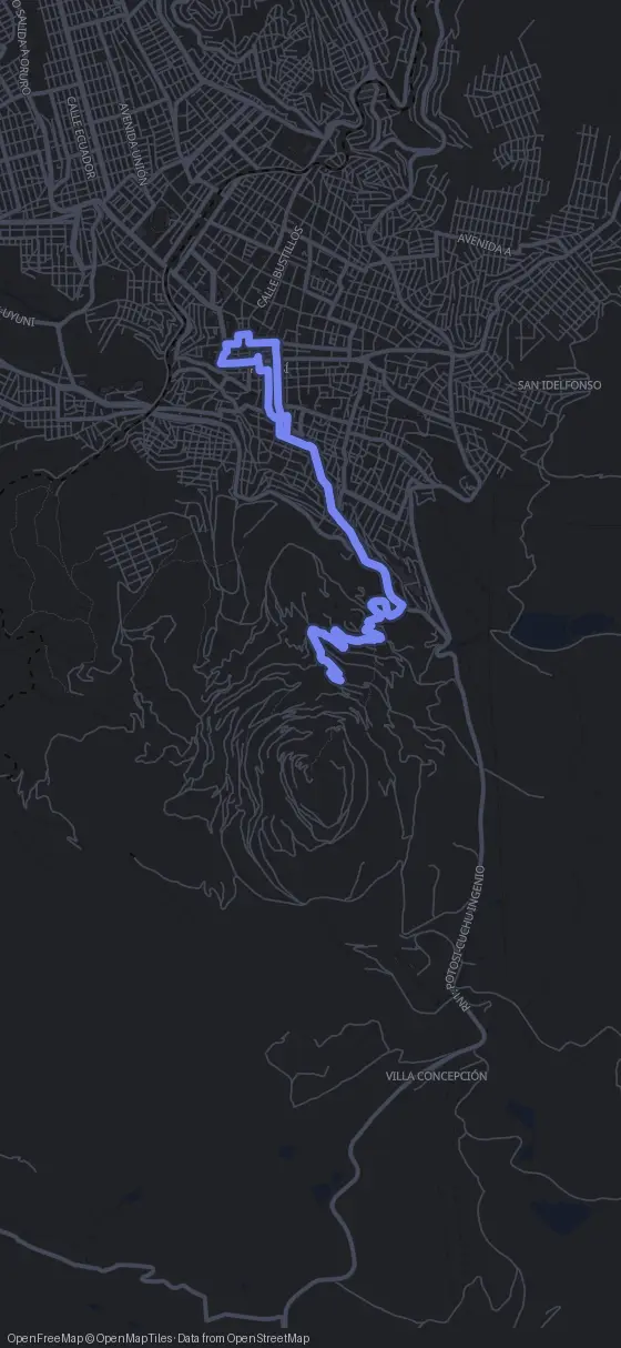 Route map for the Potosí walking tour