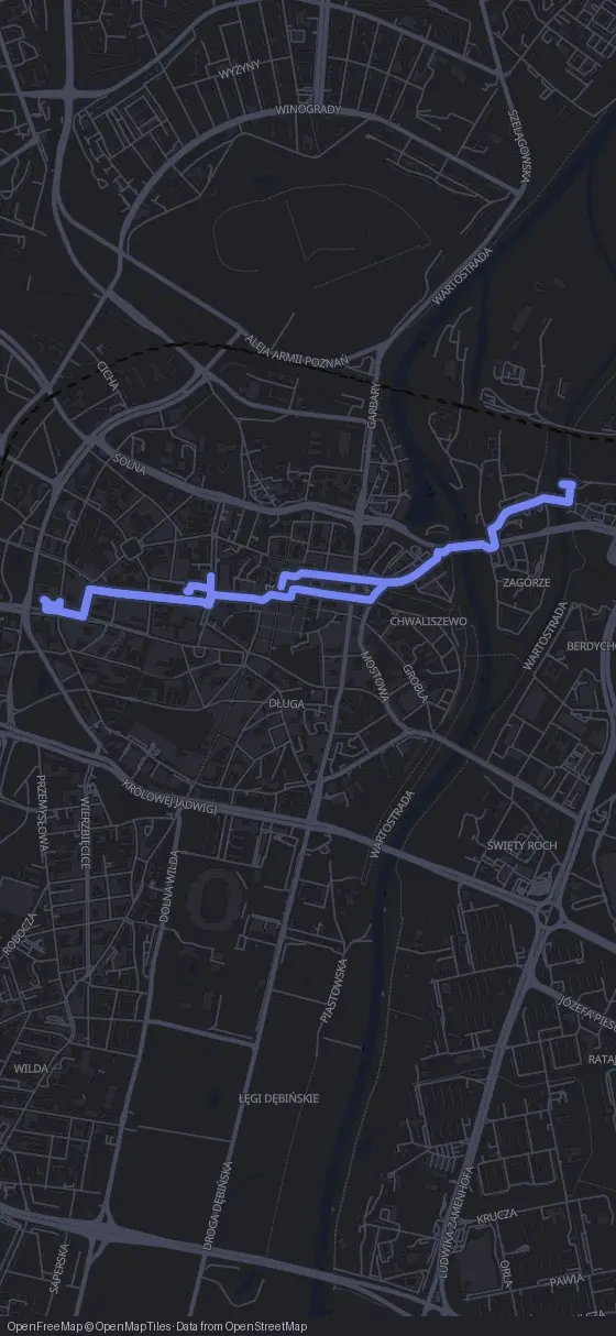 Route map for the Poznań walking tour