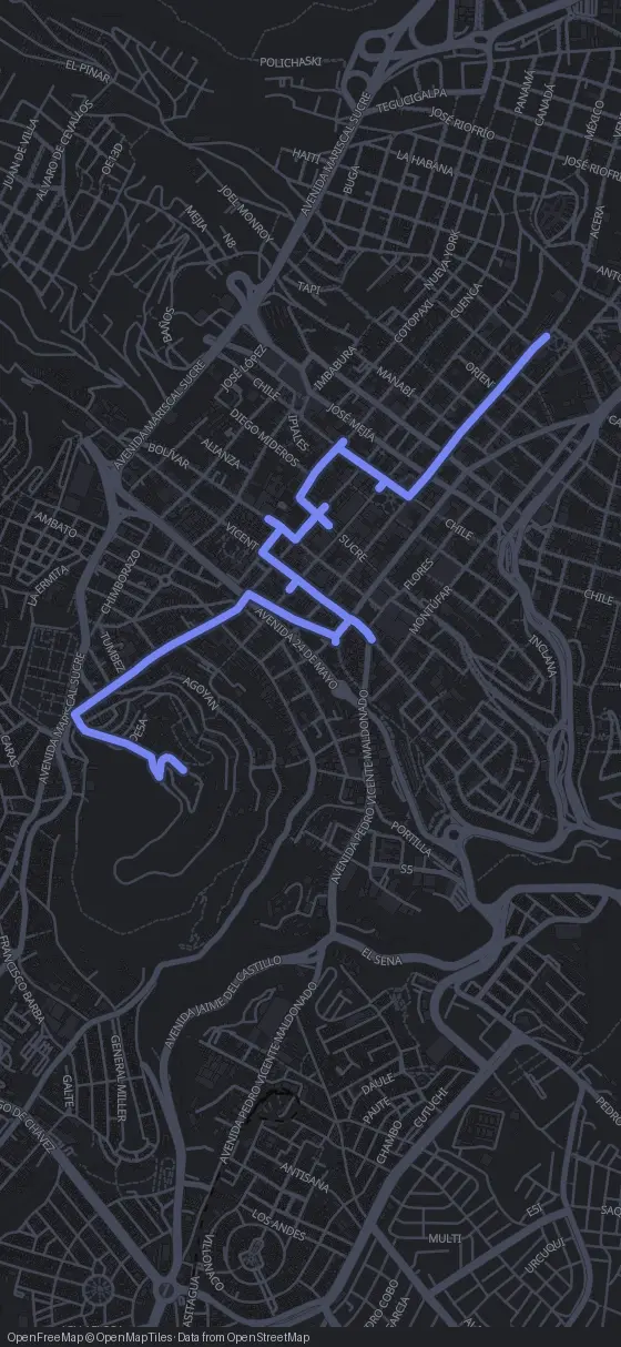 Route map for the Quito walking tour