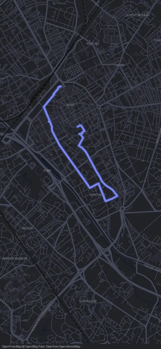 Route map for the Reims walking tour