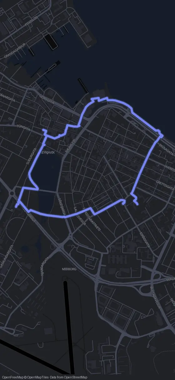 Route map for the Reykjavik walking tour