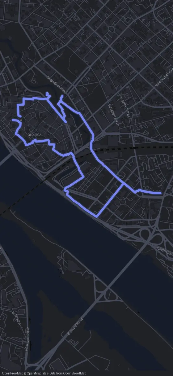 Route map for the Riga walking tour