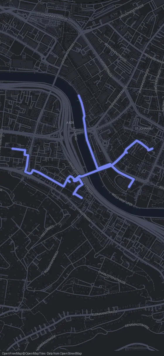 Route der Tour durch Saarbrücken