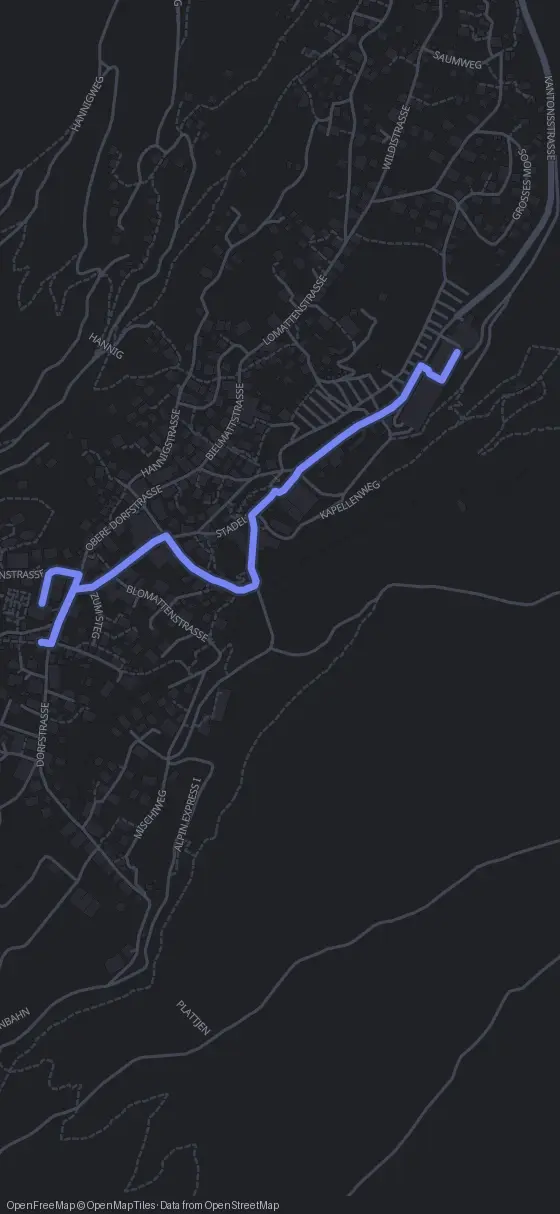 Route map for the Saas-Fee walking tour