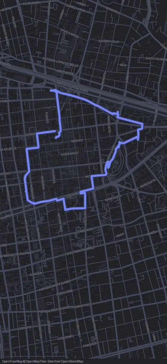 Route map for the Santiago de Chile walking tour
