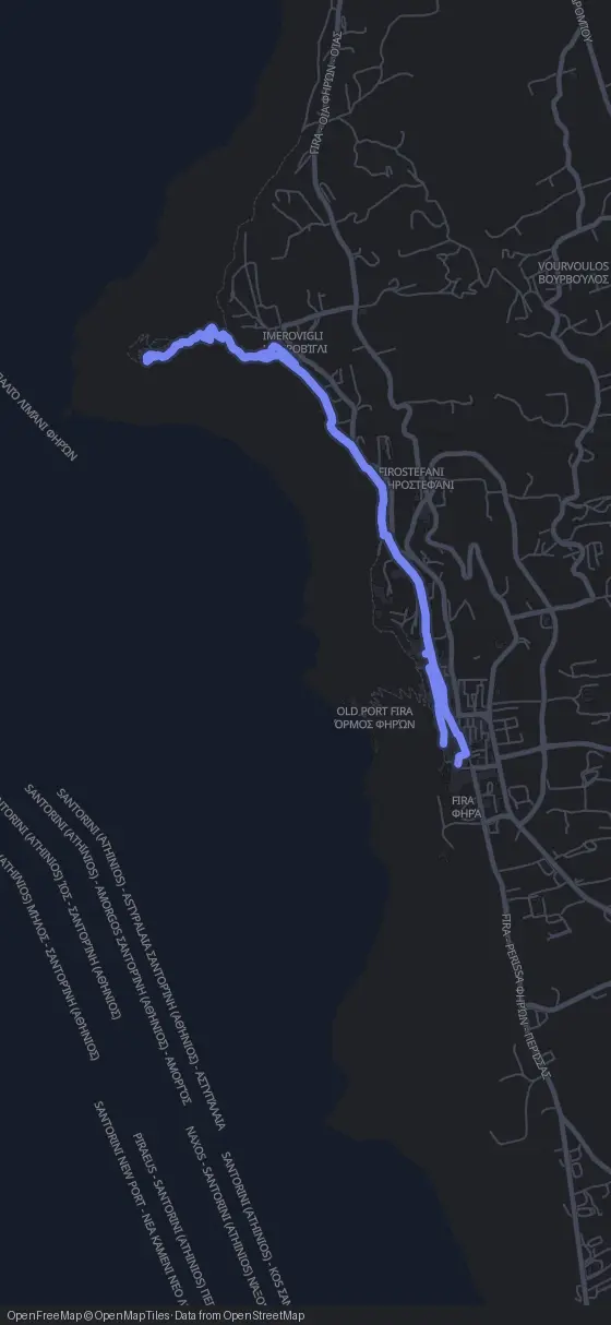 Route der Tour durch Santorin