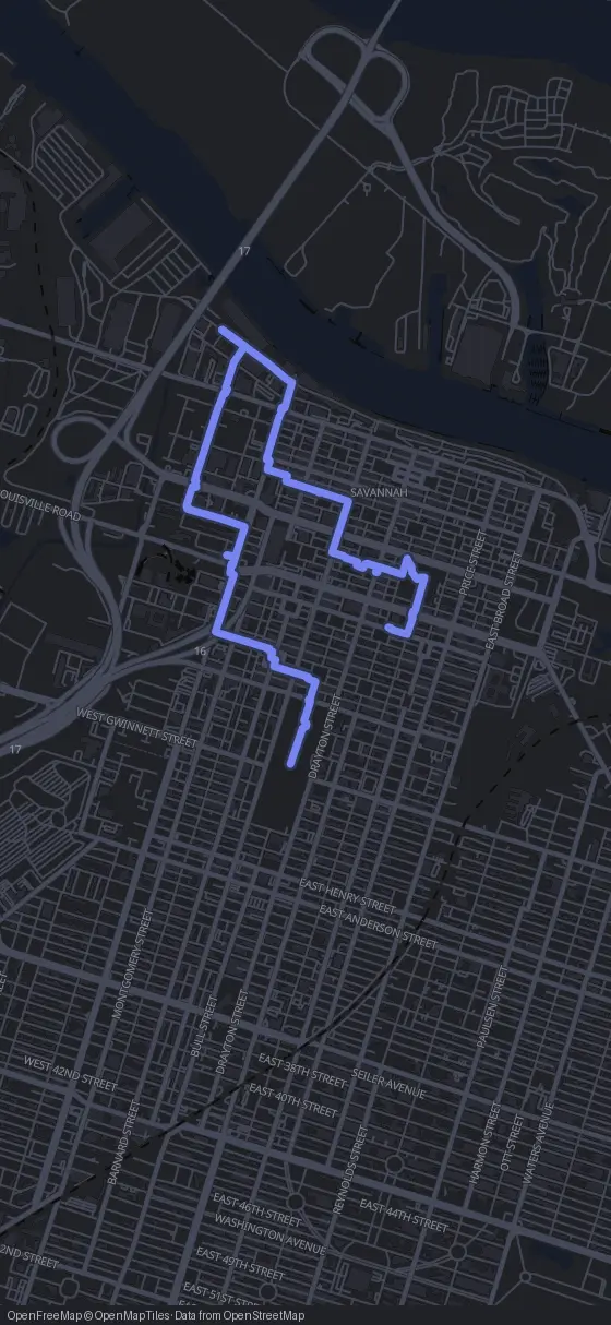 Route map for the Savannah walking tour