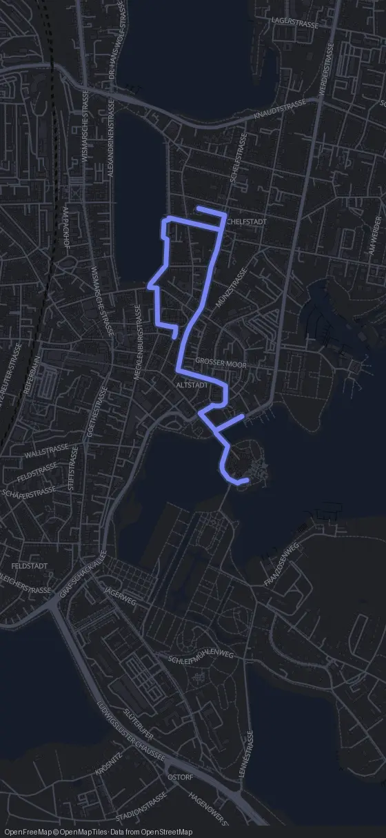 Route map for the Schwerin walking tour