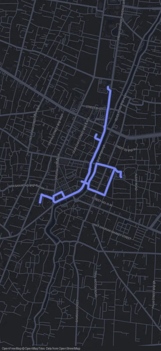 Route map for the Siem Reap walking tour