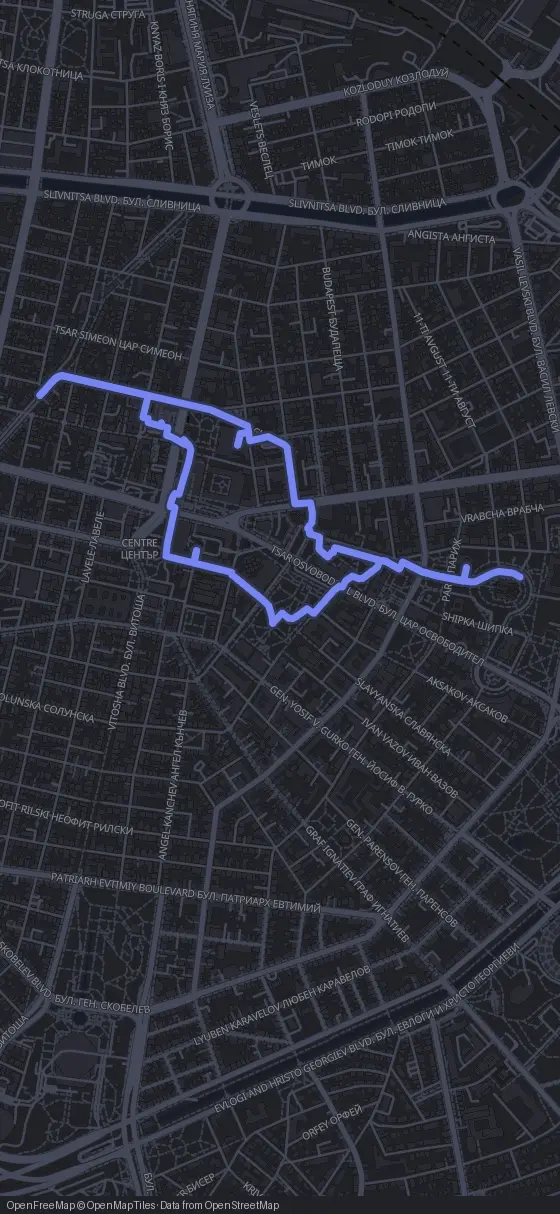 Route map for the Sofia walking tour