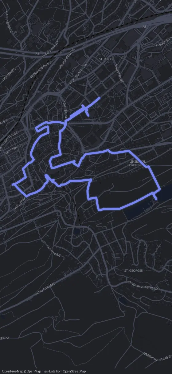 Route map for the St. Gallen walking tour