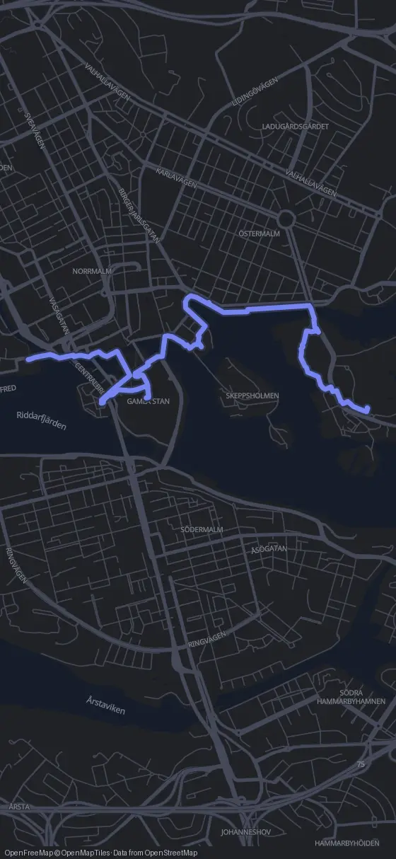 Route map for the Stockholm walking tour