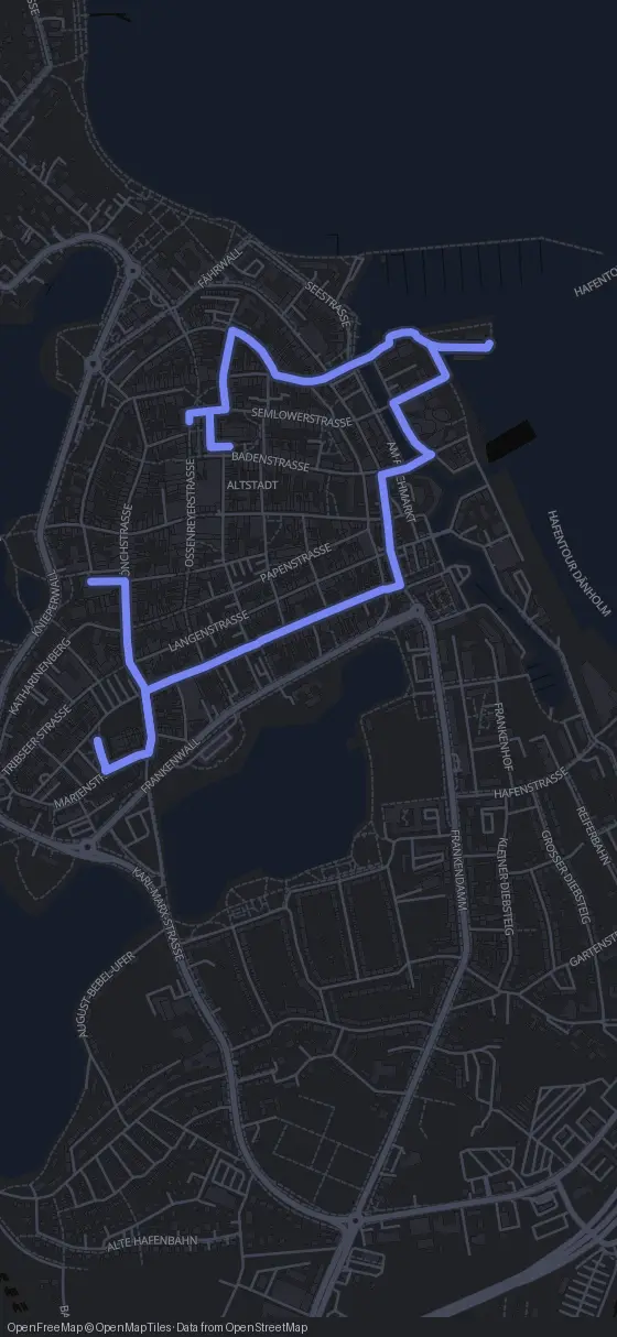 Route der Tour durch Stralsund