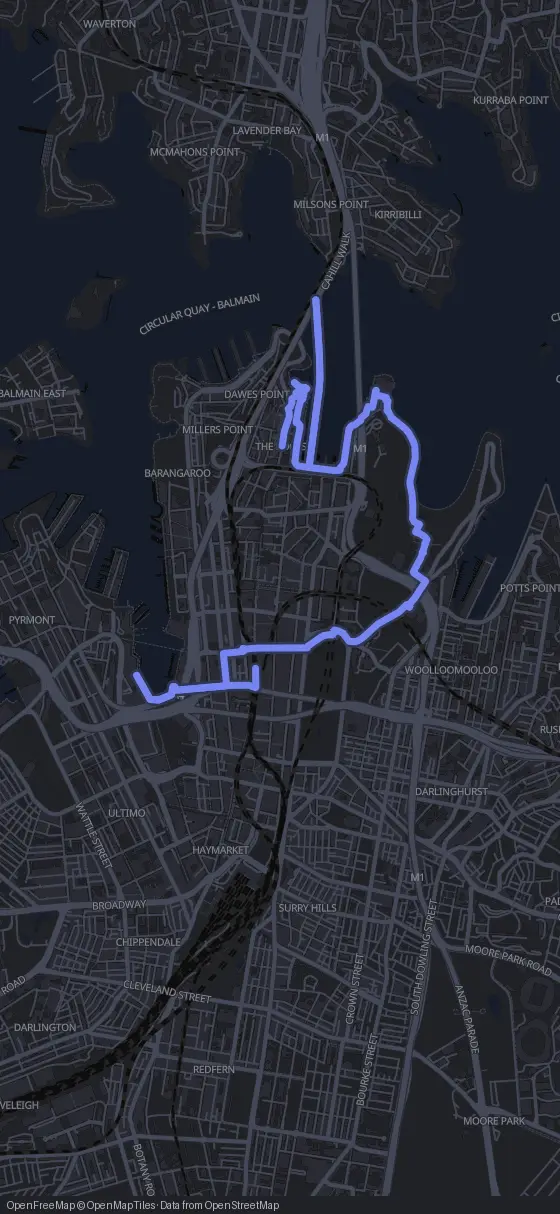 Route map for the Sydney walking tour