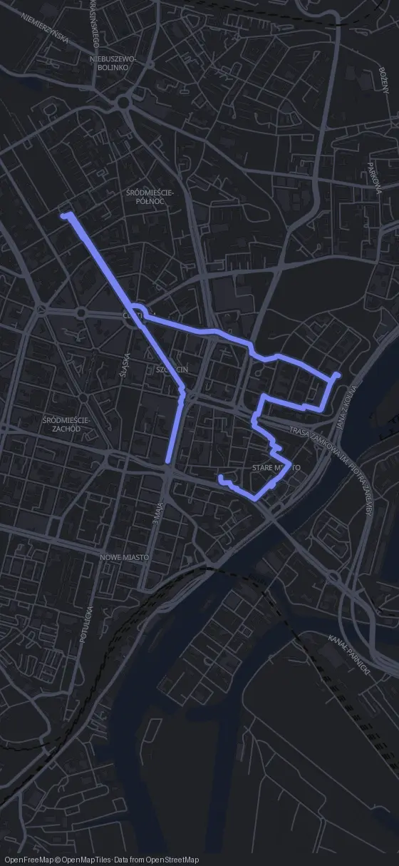 Route map for the Szczecin walking tour