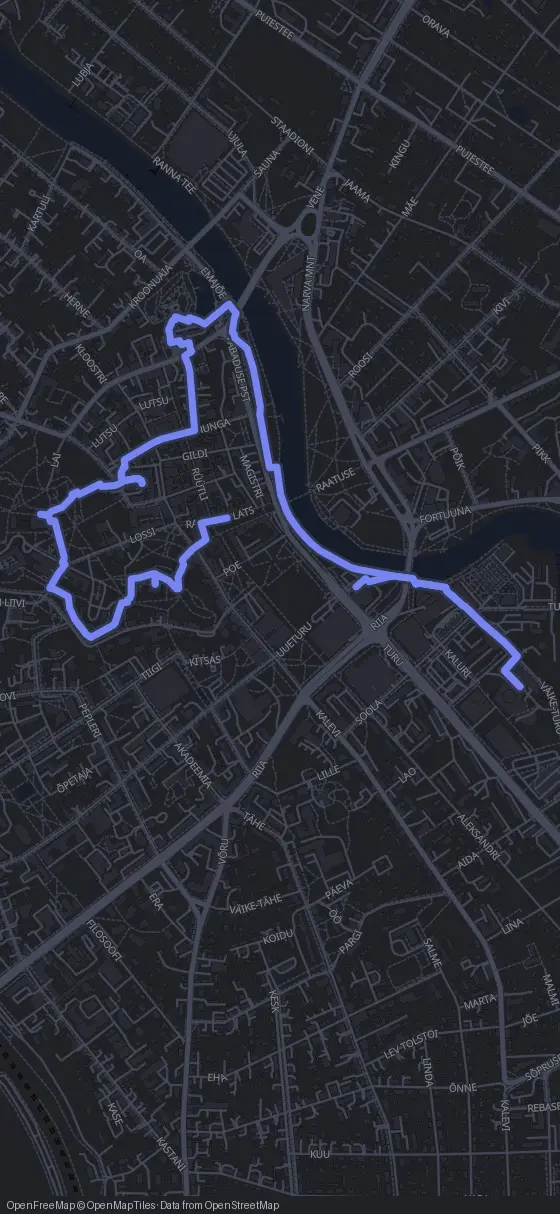 Route map for the Tartu walking tour