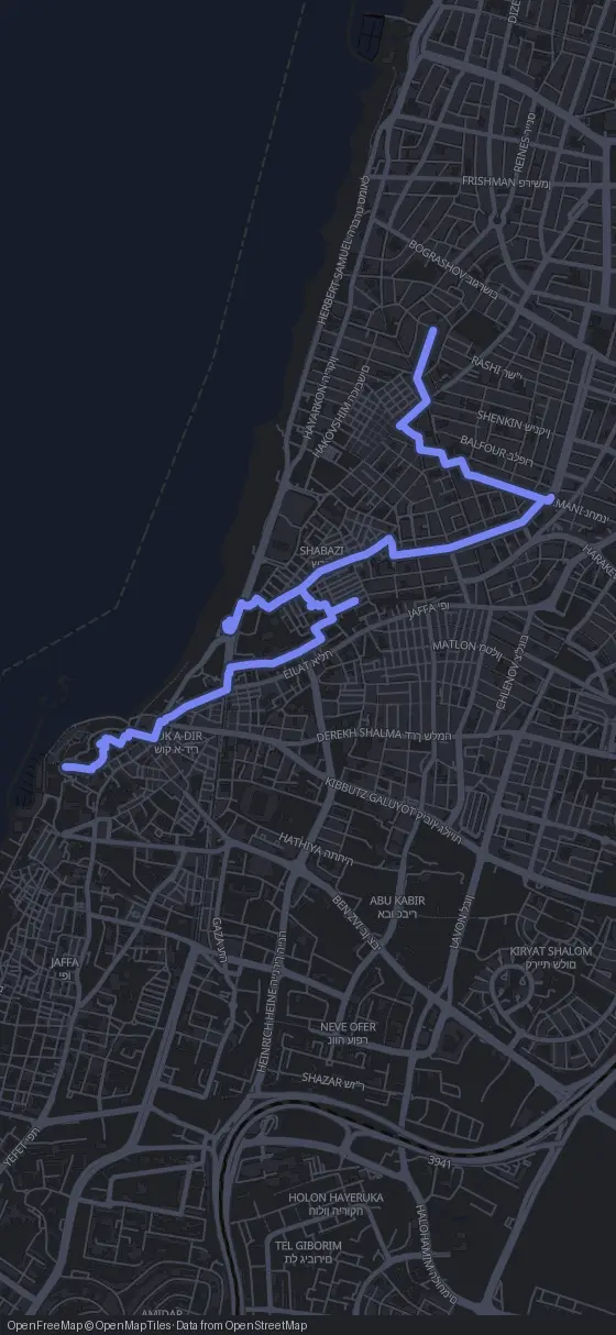 Route map for the Tel Aviv walking tour