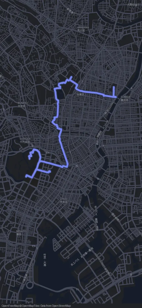 Route map for the Tokyo walking tour