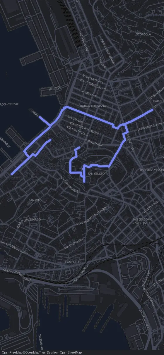 Route map for the Trieste walking tour