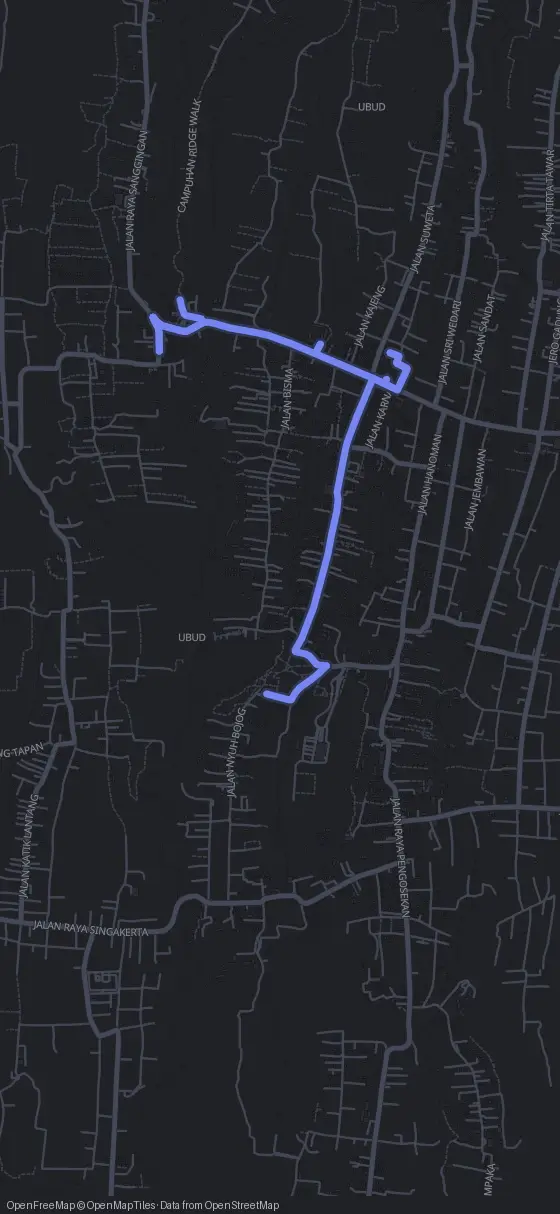 Route der Tour durch Ubud