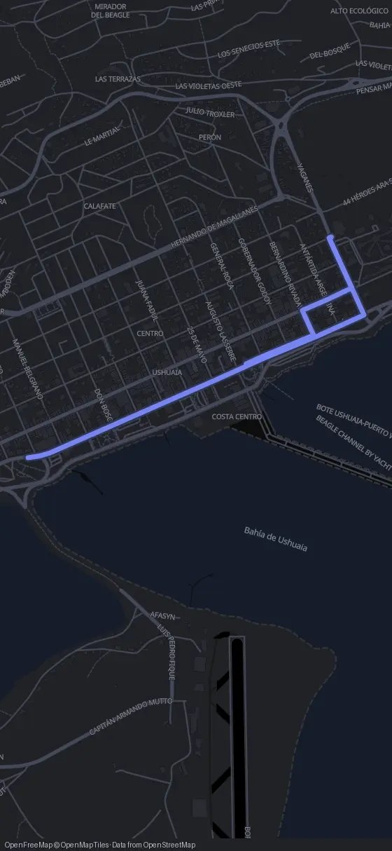 Route map for the Ushuaia walking tour