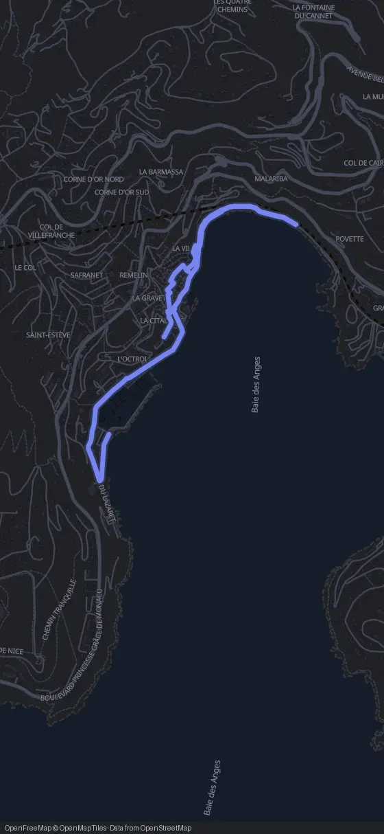 Route der Tour durch Villefranche-sur-Mer
