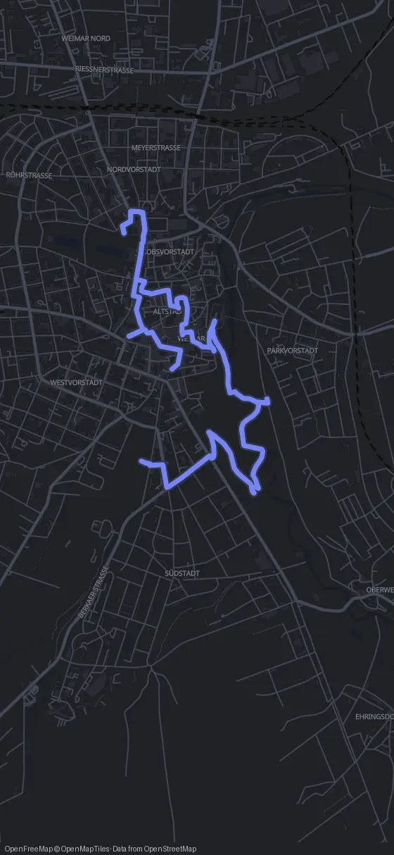 Route map for the Weimar walking tour