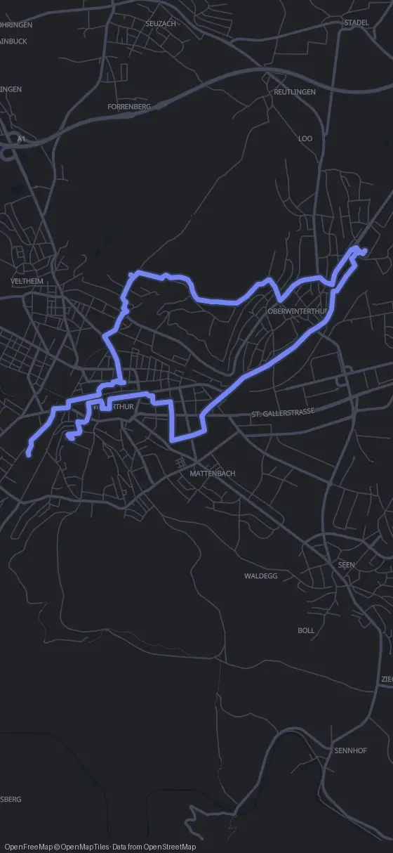 Route map for the Winterthur walking tour