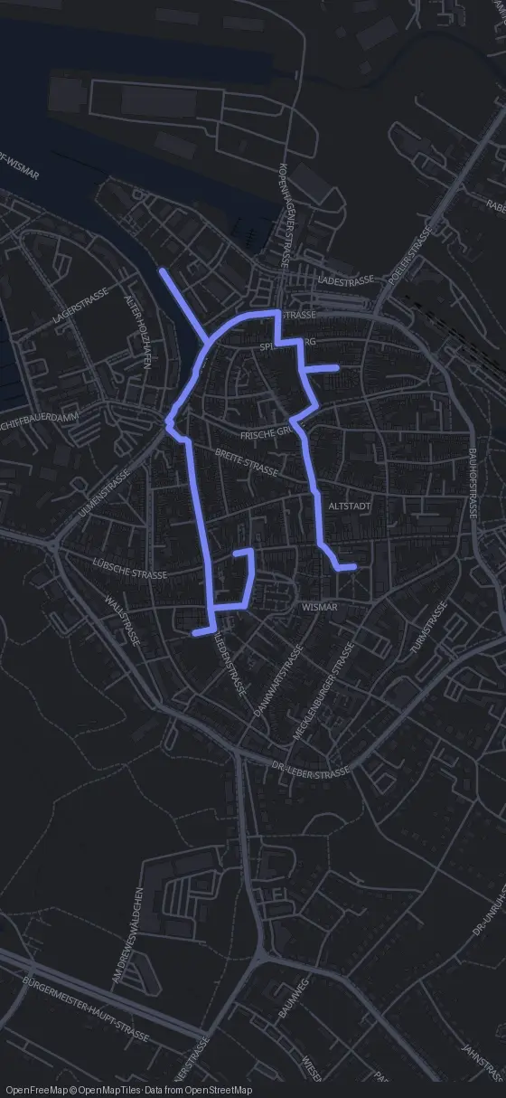 Route map for the Wismar walking tour