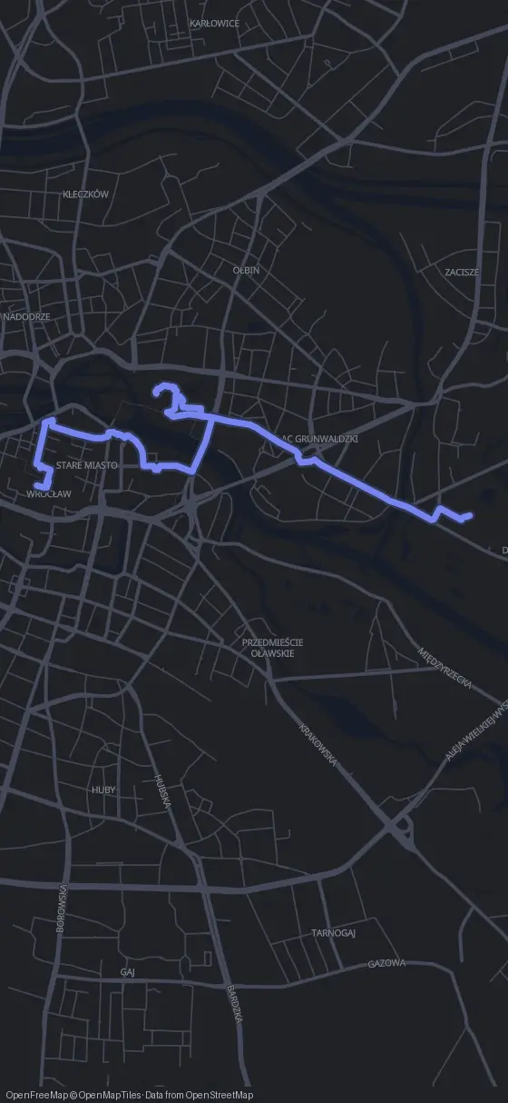 Route map for the Wrocław walking tour