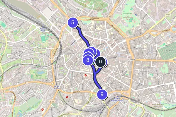 Routenkarte des Stadtrundgangs durch Aachen