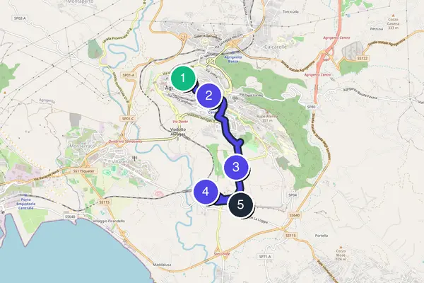 Walking tour route map of Agrigento