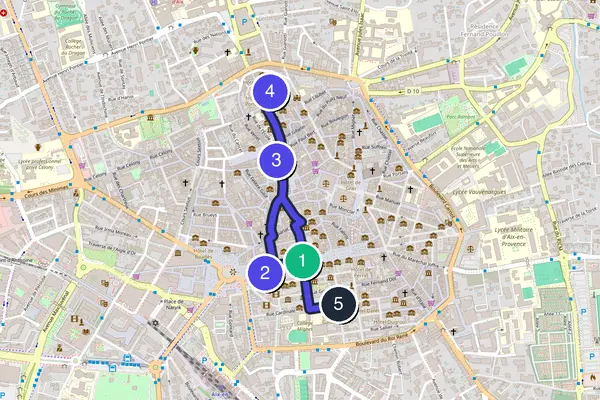 Walking tour route map of Aix-en-Provence